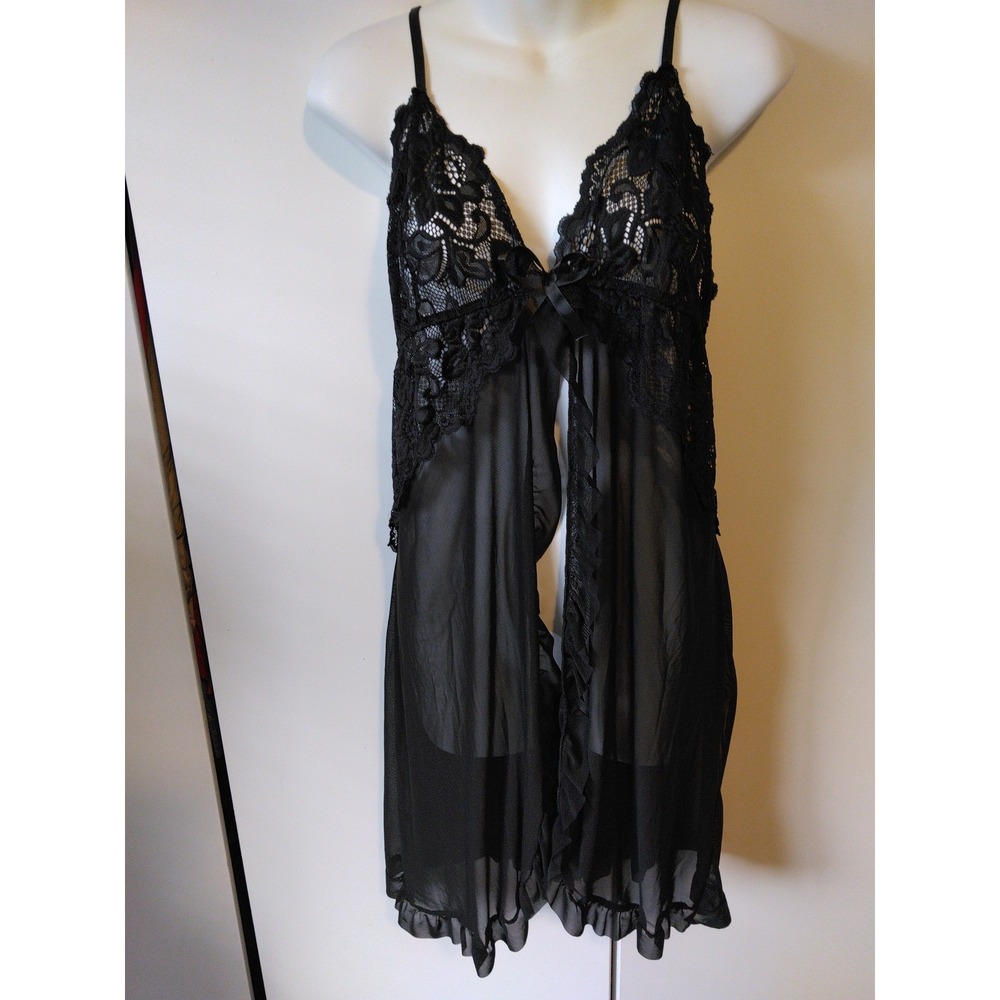 Womens Floral Open Front Lace Cup Lingerie Size XXL Babydoll Sheer Mesh Ruffle
